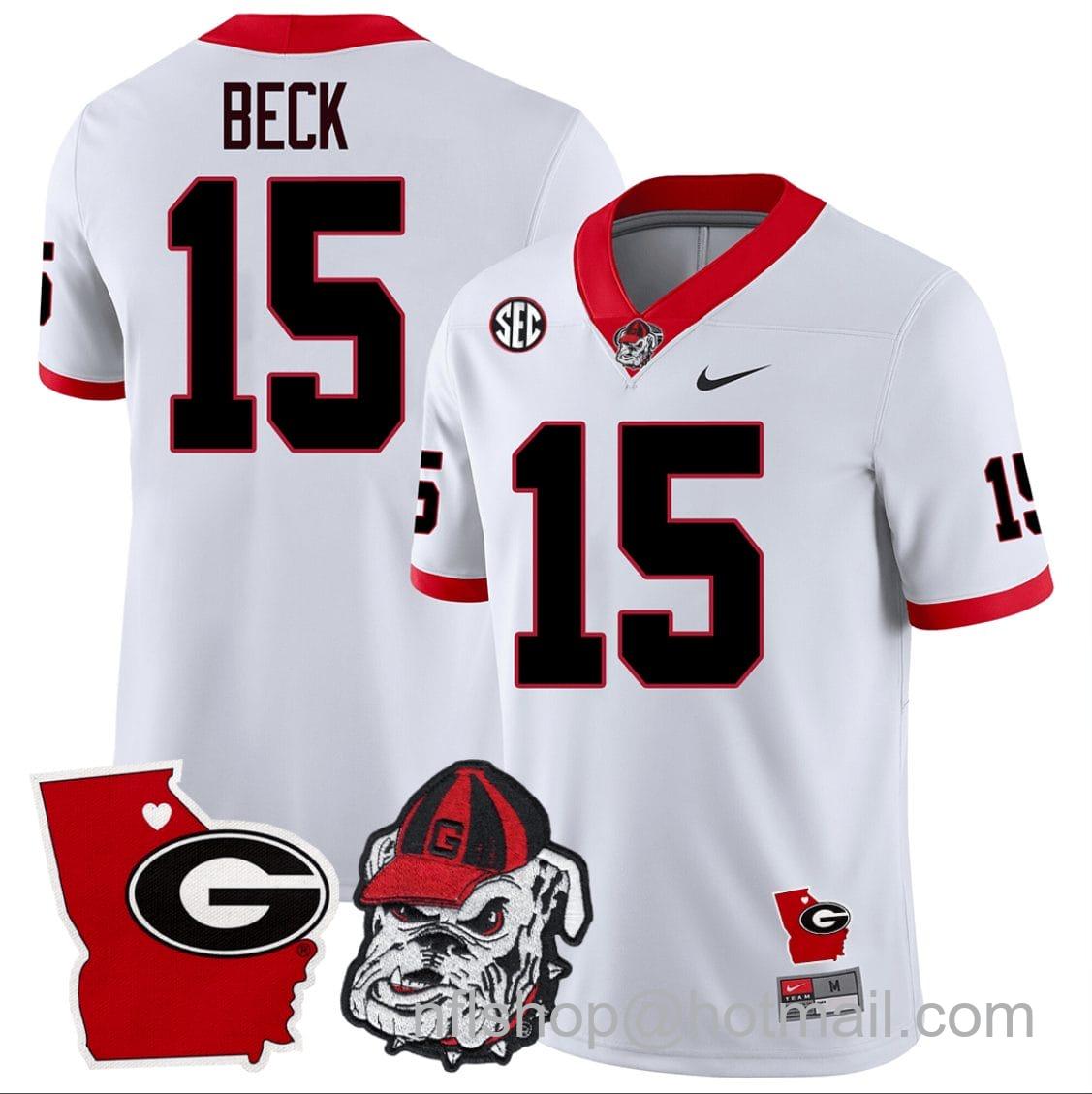 Men's Nike Carson Beck Jersey #15 Georgia Bulldogs Georgia State Map College Football Stitched White