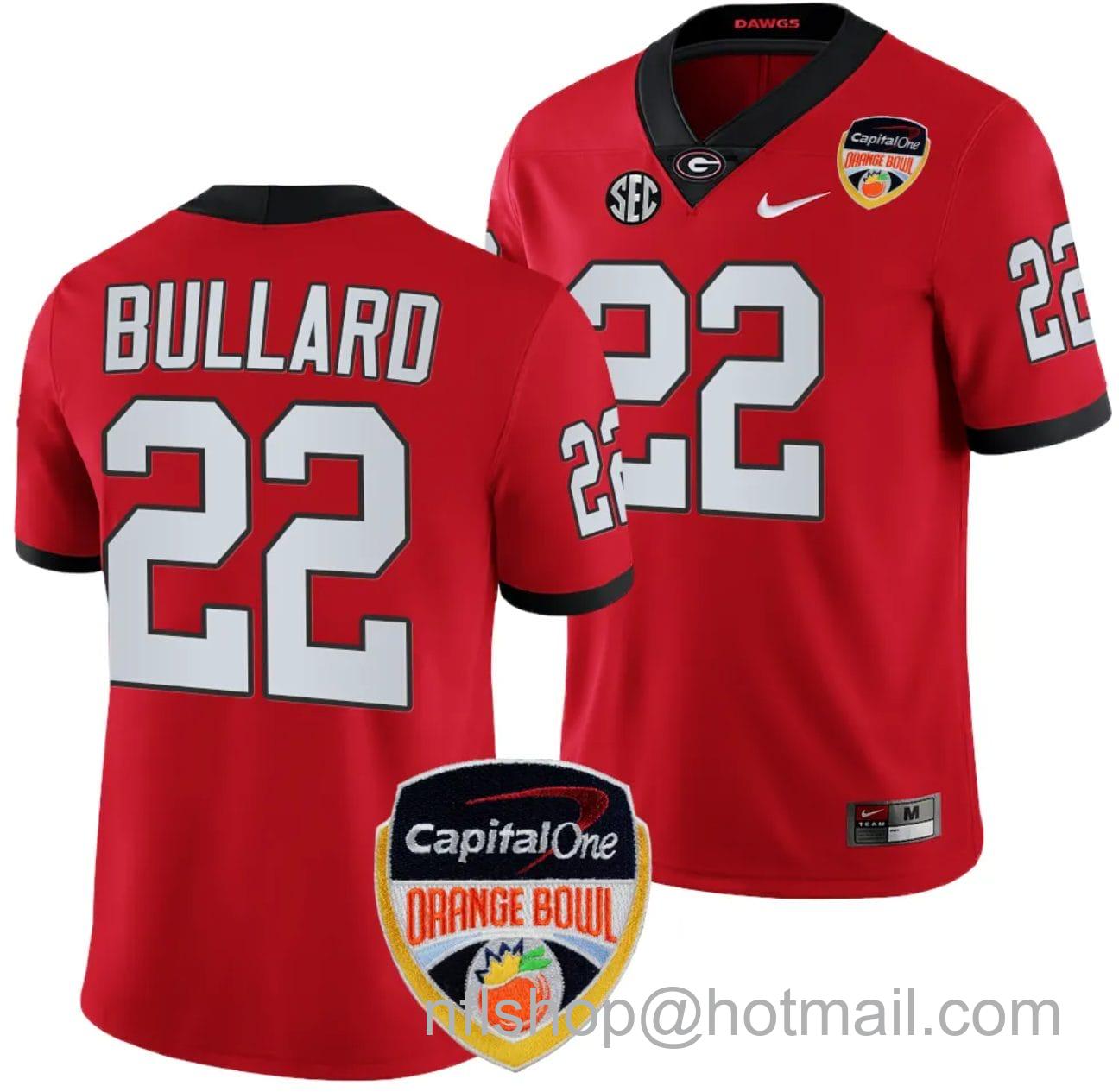 Men's Nike Javon Bullard Jersey #22 Georgia Bulldogs Orange Bowl Patch 2023 College Football Red