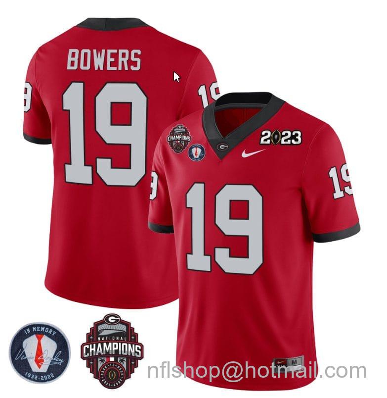 Men's Nike Brock Bowers Jersey #19 Georgia Bulldogs Football 2023 Champions and Vince Dooley Patch Red