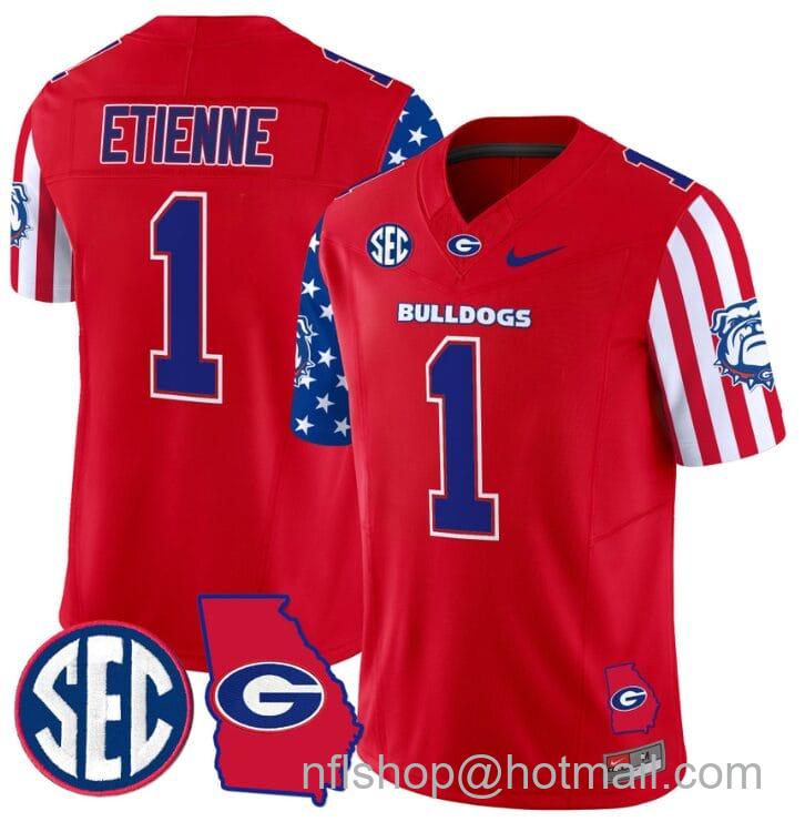 Men's Nike Trevor Etienne Jersey #1 Georgia Bulldogs American Style Vapor Limited Football Stitched Red