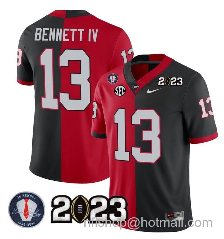 Men's Nike Stetson Bennett Jersey #13 Georgia Bulldogs Football 2023 and Vince Dooley Patch Split Red Black