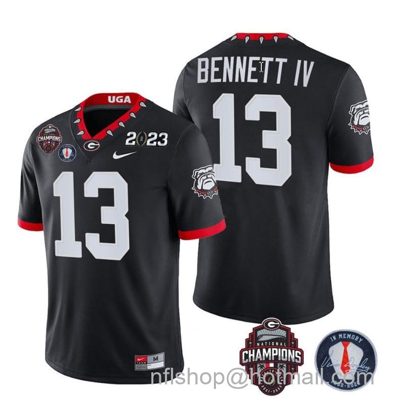 Men's Nike Stetson Bennett Jersey #13 Georgia Bulldogs Football 2023 Champions and Vince Dooley Patch Black