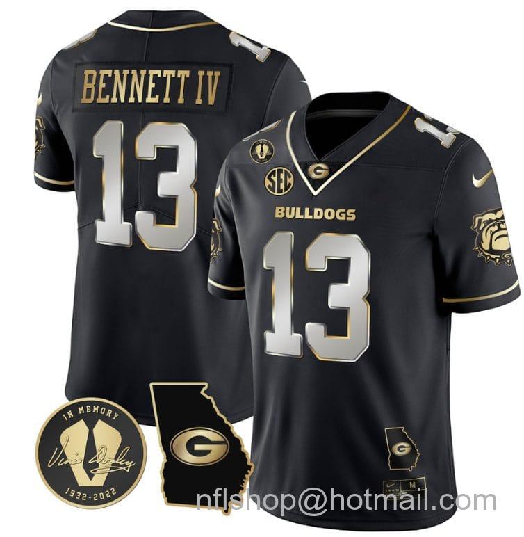 Men's Nike Stetson Bennett Jersey #13 Georgia Bulldogs Football Vince Dooley Patch Georgia Map Black Limited