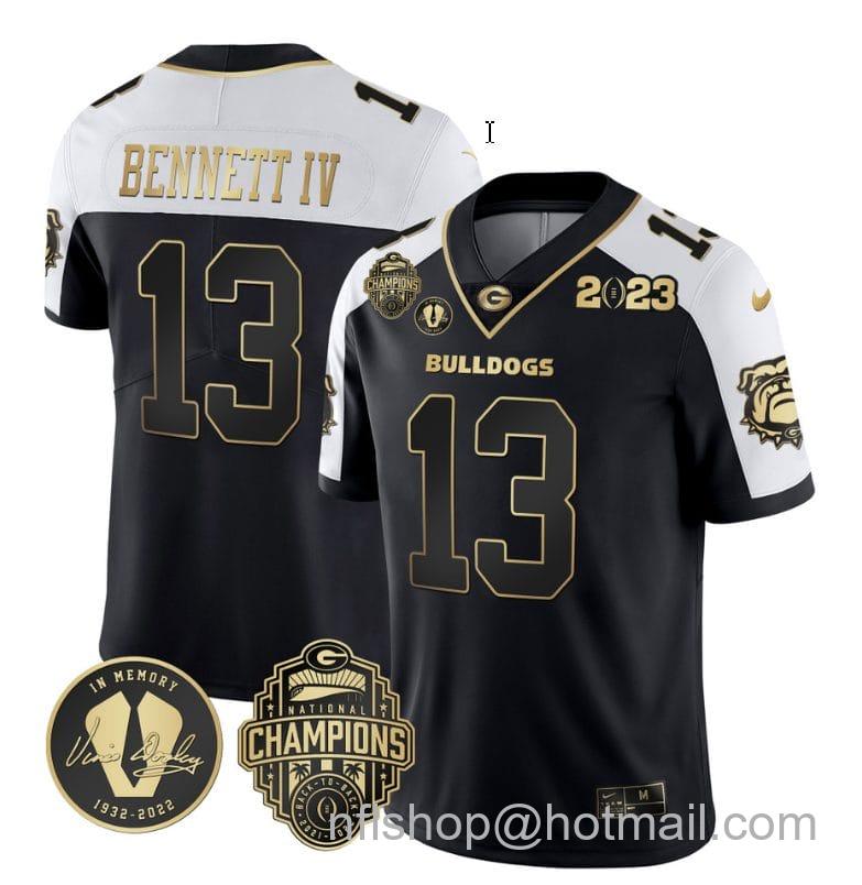 Men's Nike Stetson Bennett Jersey #13 Georgia Bulldogs Football 2023 Champions and Vince Dooley Patch Alternate