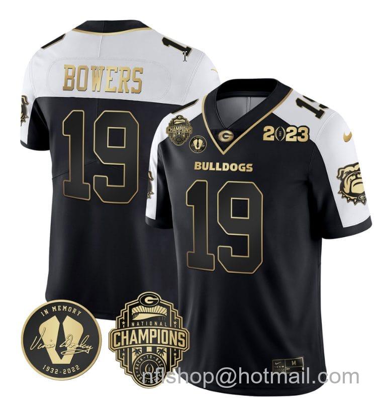 Men's Nike Brock Bowers Jersey #19 Georgia Bulldogs Football 2023 Champions and Vince Dooley Patch Alternate