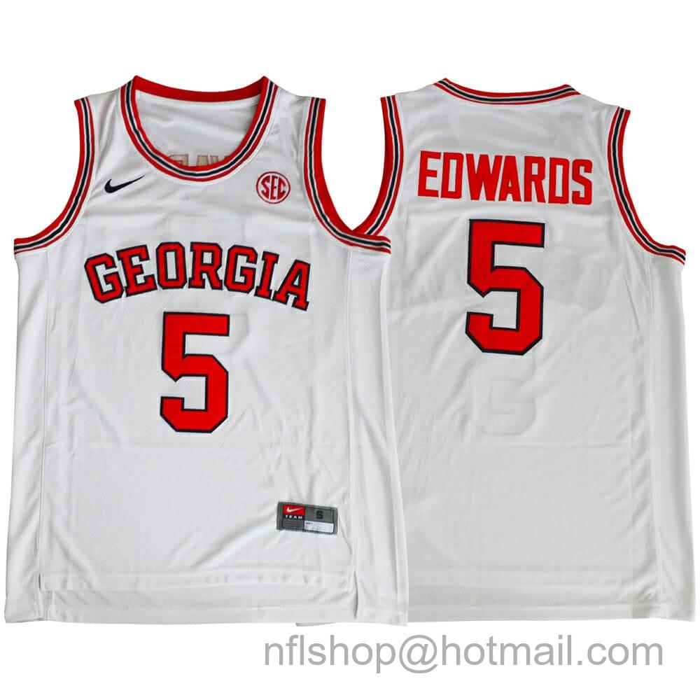 Men's Nike Georgia Bulldogs #5 Anthony Edwards NCAA Basketball Jersey White