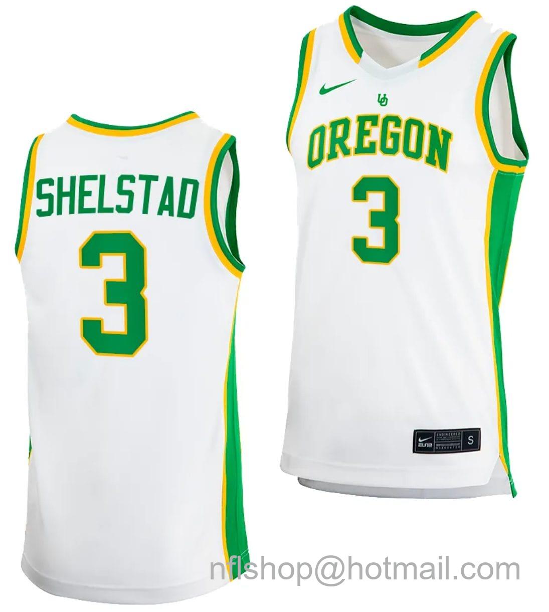 Men's Nike Jackson Shelstad Jersey #3 Oregon Ducks 2023-24 College Basketball uniform White