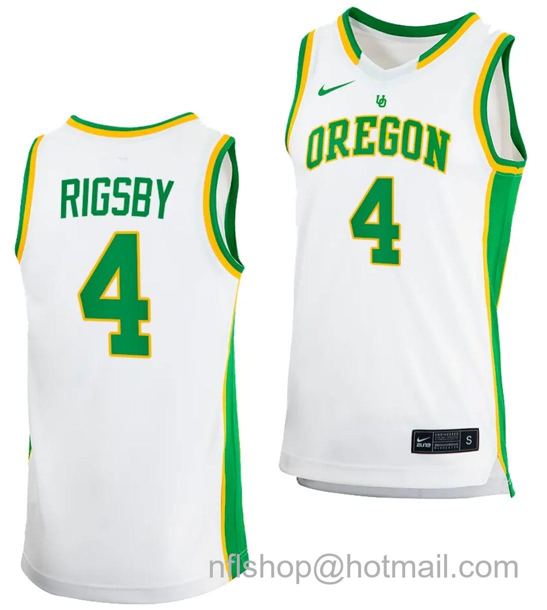 Men's Nike Brennan Rigsby Jersey #4 Oregon Ducks 2023-24 College Basketball uniform White