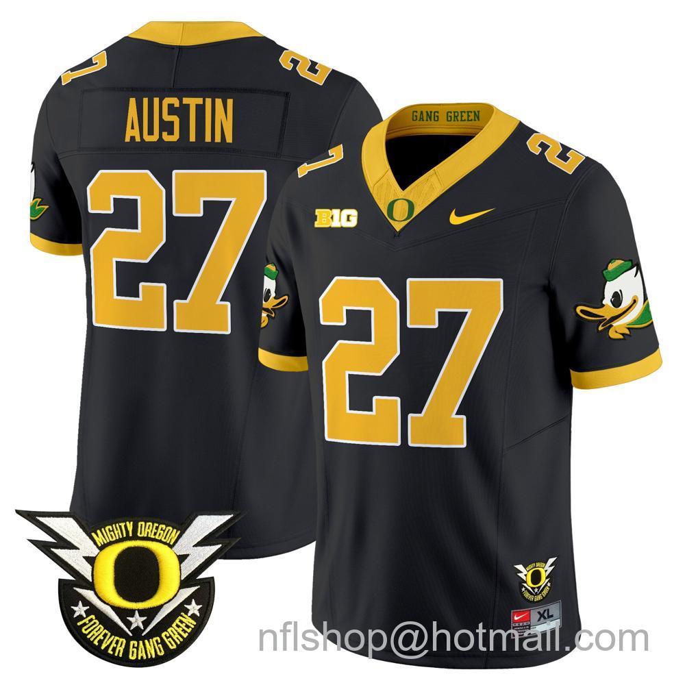 Men's Nike Oregon Ducks #27 Daylen Austin 2024 Big Ten Patch Forever Gang Green Vapor Limited Stitched College Football Jersey - Black