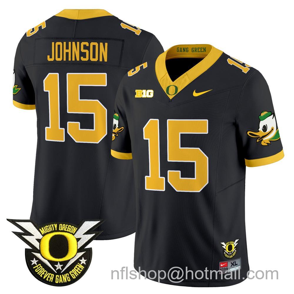 Men's Nike Oregon Ducks #15 Tez Johnson 2024 Big Ten Patch Forever Gang Green Vapor Limited Stitched College Football Jersey - Black