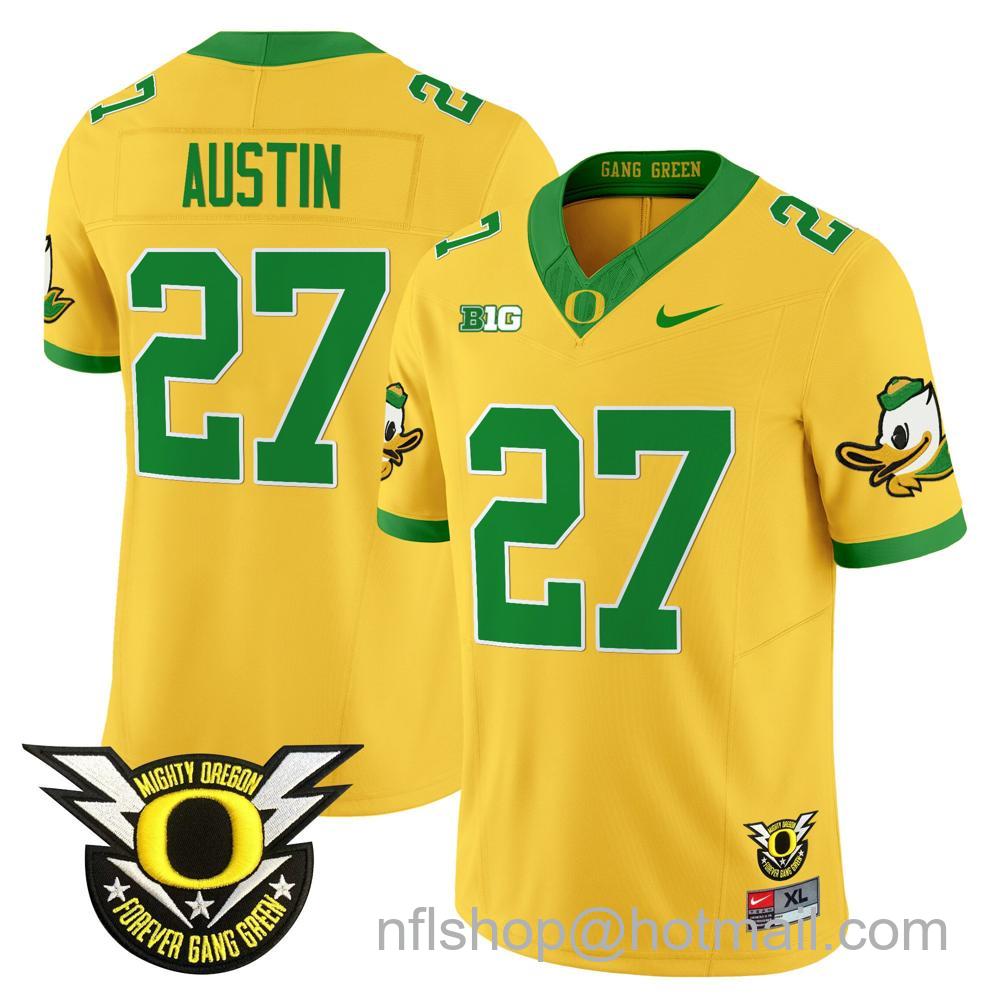 Men's Nike Oregon Ducks #27 Daylen Austin 2024 Big Ten Patch Forever Gang Green Vapor Limited Stitched College Football Jersey - Gold