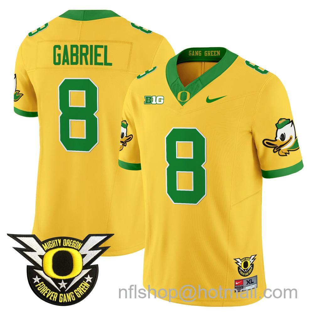 Men's Nike Oregon Ducks #8 Dillon Gabriel 2024 Big Ten Patch Forever Gang Green Vapor Limited Stitched College Football Jersey - Gold