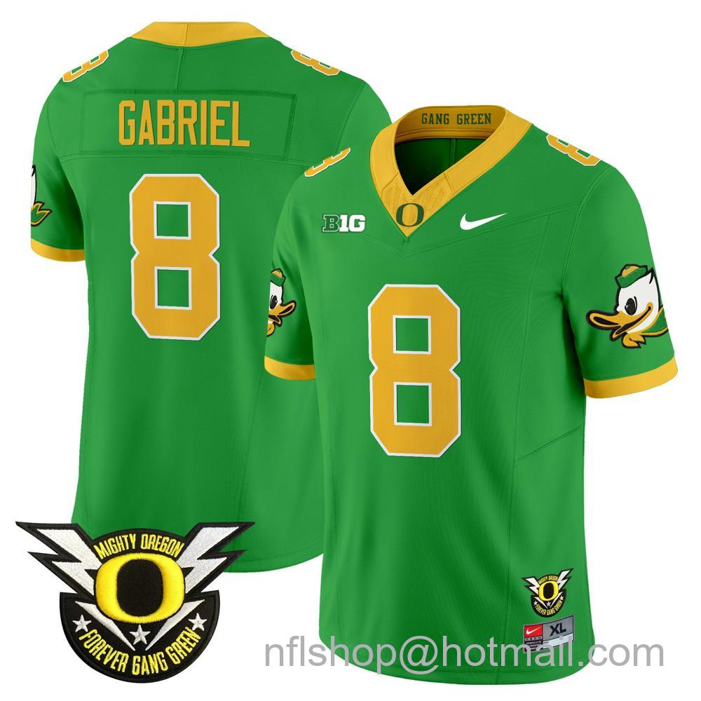 Men's Nike Oregon Ducks #8 Dillon Gabriel 2024 Big Ten Patch Forever Gang Green Vapor Limited Stitched College Football Jersey - Green