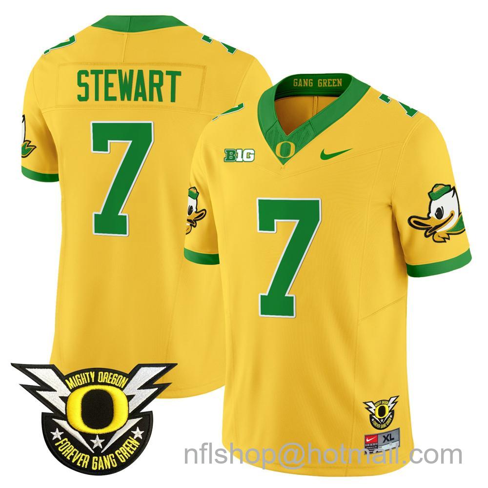 Men's Nike Oregon Ducks #7 Evan Stewart 2024 Big Ten Patch Forever Gang Green Vapor Limited Stitched College Football Jersey - Yellow