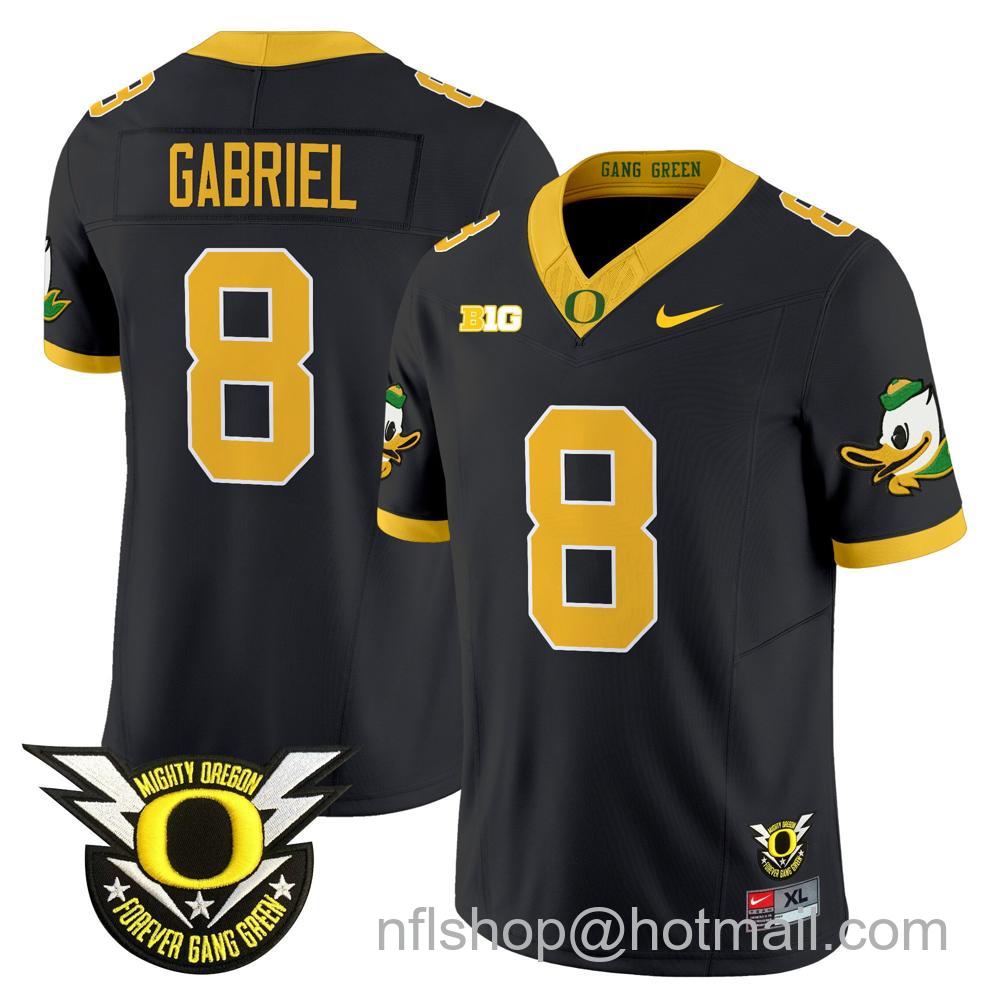 Men's Nike Oregon Ducks #8 Dillon Gabriel 2024 Big Ten Patch Forever Gang Green Vapor Limited Stitched College Football Jersey - Black