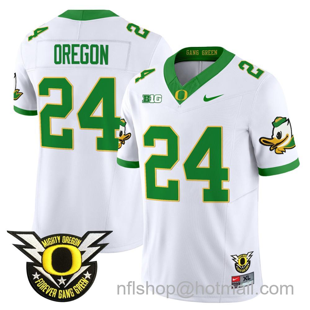 Men's Nike Oregon Ducks #24 Oregon 2024 Big Ten Patch Forever Gang Green Vapor Limited Stitched College Football Jersey - White