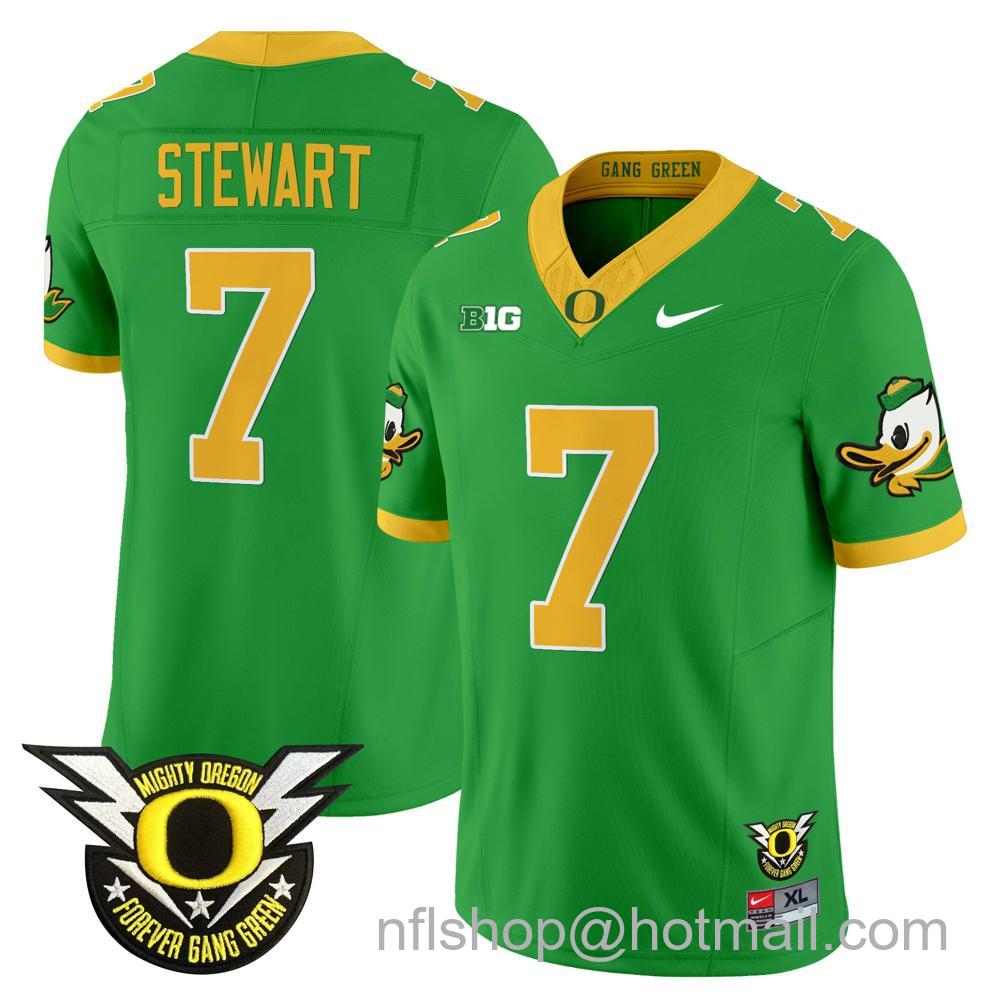 Men's Nike Oregon Ducks #7 Evan Stewart 2024 Big Ten Patch Forever Gang Green Vapor Limited Stitched College Football Jersey - Green