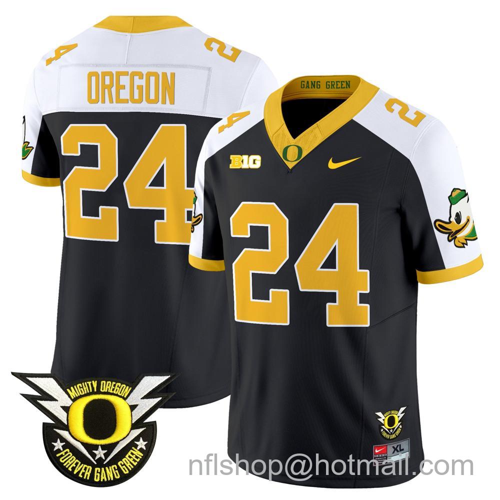 Men's Nike Oregon Ducks #24 Oregon 2024 Big Ten Patch Forever Gang Green Vapor Limited Stitched College Football Jersey - Black Alternate