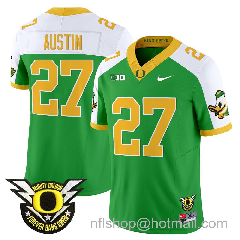 Men's Nike Oregon Ducks #27 Daylen Austin 2024 Big Ten Patch Forever Gang Green Vapor Limited Stitched College Football Jersey - Green Alternate