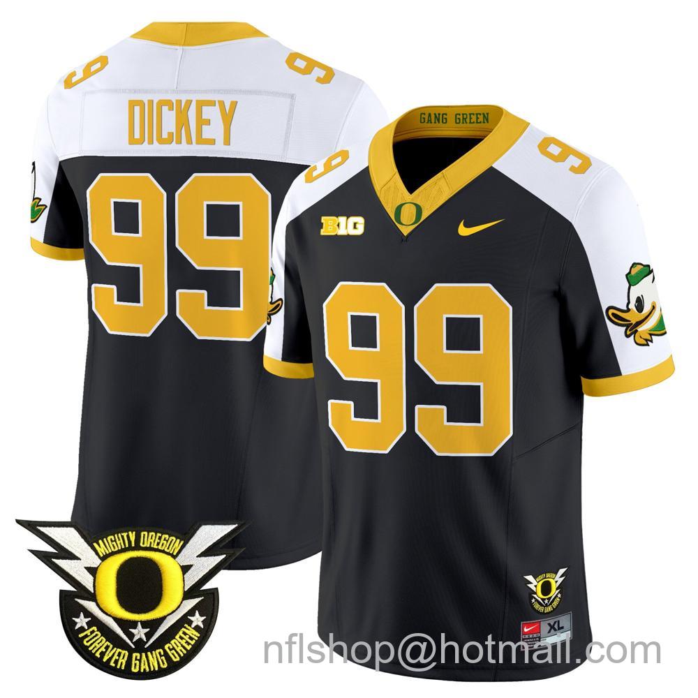 Men's Nike Oregon Ducks #99 Jurrion Dickey 2024 Big Ten Patch Forever Gang Green Vapor Limited Stitched College Football Jersey - Black Alternate