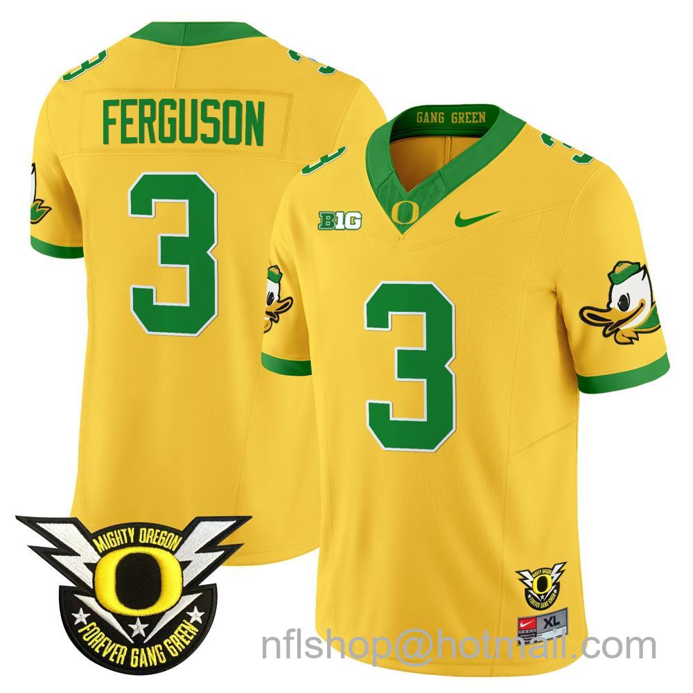 Men's Nike Oregon Ducks #3 Terrance Ferguson 2024 Big Ten Patch Forever Gang Green Vapor Limited Stitched College Football Jersey - Gold