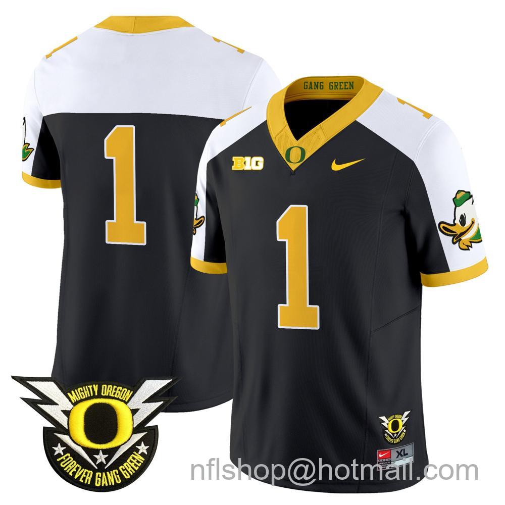 Men's Nike Oregon Ducks Team #1 2024 Big Ten Patch Forever Gang Green Vapor Limited Stitched College Football Jersey - Black Alternate