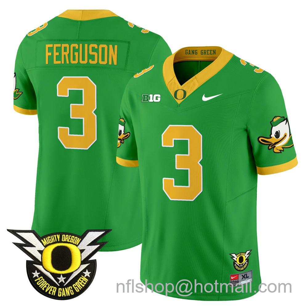 Men's Nike Oregon Ducks #3 Terrance Ferguson 2024 Big Ten Patch Forever Gang Green Vapor Limited Stitched College Football Jersey - Green