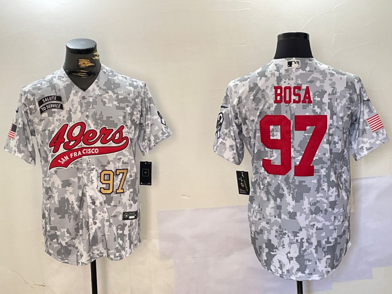 Men's San Francisco 49ers #97 Nick Bosa Arctic Camo 2024 Salute to Service Stitched Baseball Jerseys