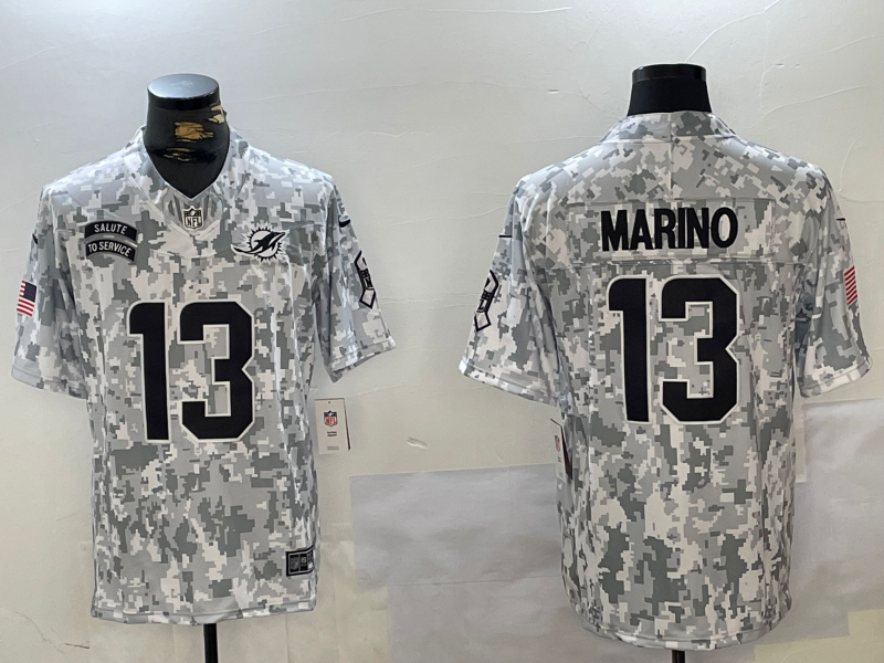 Men's Miami Dolphins #13 Dan Marino Arctic Camo 2024 FUSE Salute to Service Limited Stitched Jersey