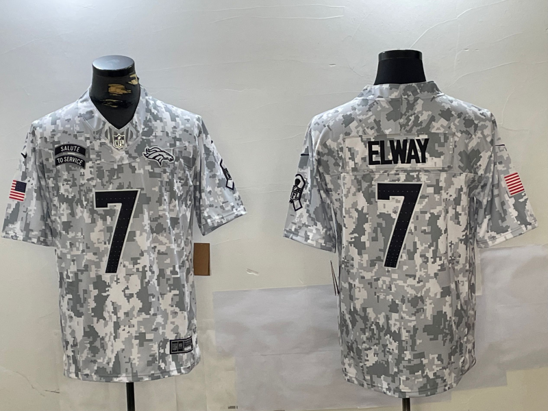 Men's Denver Broncos #7 John Elway Arctic Camo 2024 FUSE Salute to Service Limited Stitched Jersey