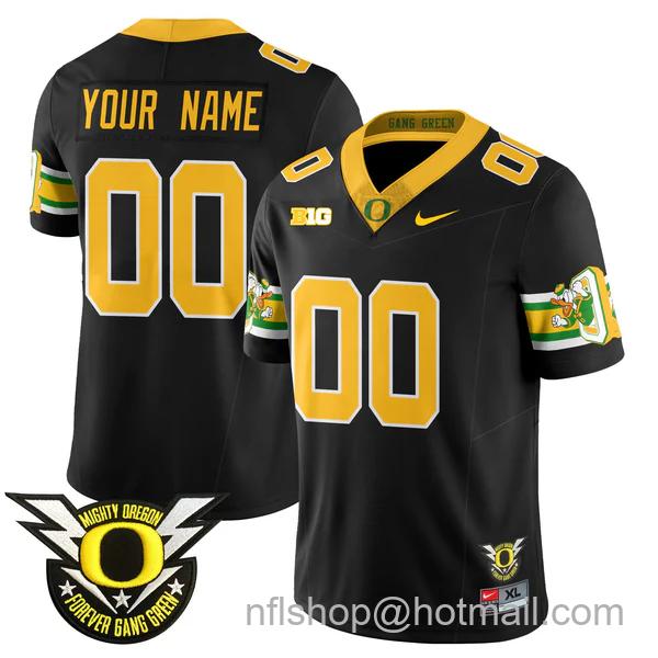 Men's Nike Oregon Ducks Customized 2024 Big Ten Patch Forever Gang Green Vapor Limited Black Stitched College Football Jersey