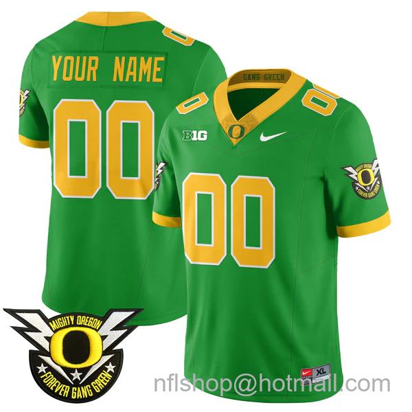 Men's Nike Customized Oregon Ducks 2024 Big Ten Patch Forever Gang Green Vapor Limited Stitched College Football Jersey Green