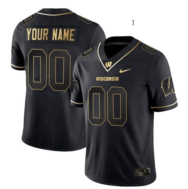 Men's Custom Wisconsin Badgers Jersey Name and Number NCAA College Football Black Gold