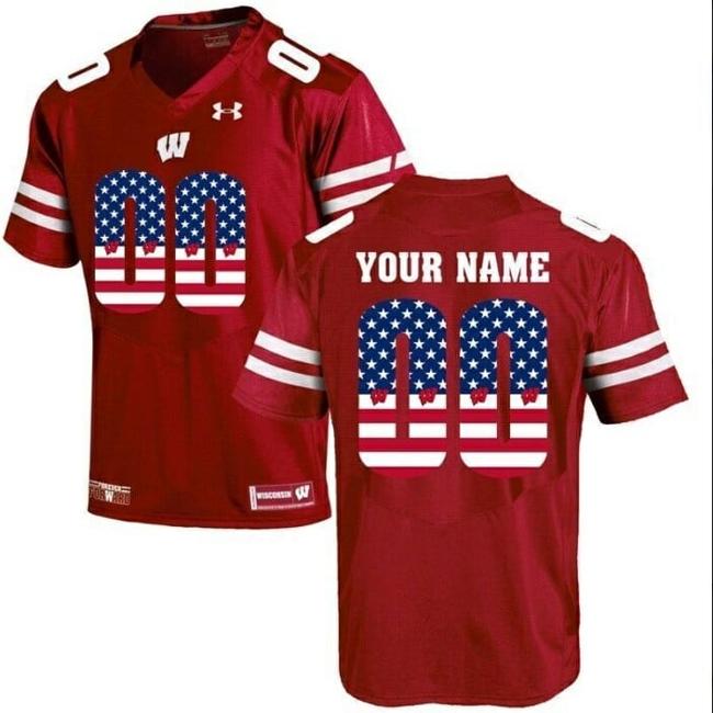 Men's Wisconsin Badgers Custom Jersey College Football Limited Jersey Red