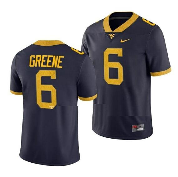 Men's West Virginia Mountaineers Garrett Greene Jersey #6 College Football Navy Game Uniform_1