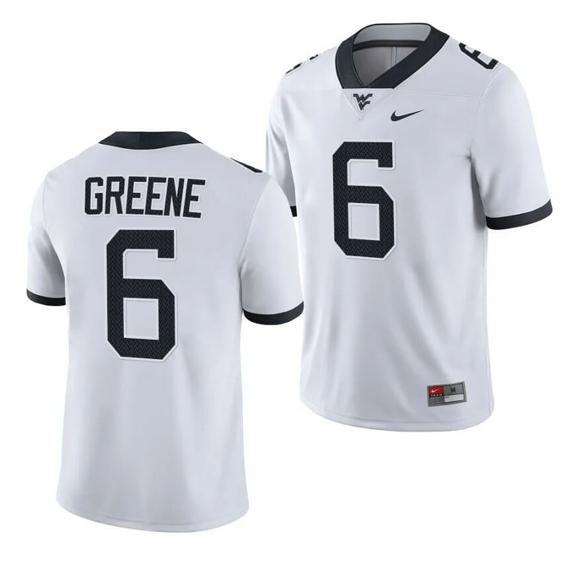 Men's West Virginia Mountaineers Garrett Greene Jersey #6 College Football 2023 Game White_1