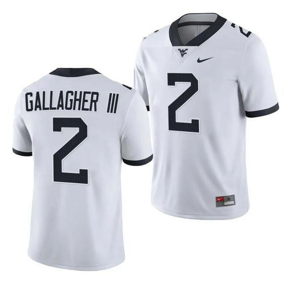 Men's West Virginia Mountaineers Rodney Gallagher III Jersey #2 College Football 2023 Game White_1