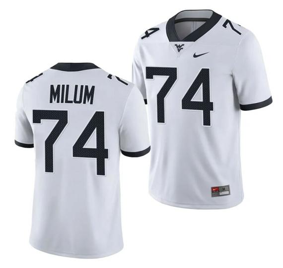 Men's West Virginia Mountaineers Wyatt Milum Jersey #74 College Football 2023 Game White_1