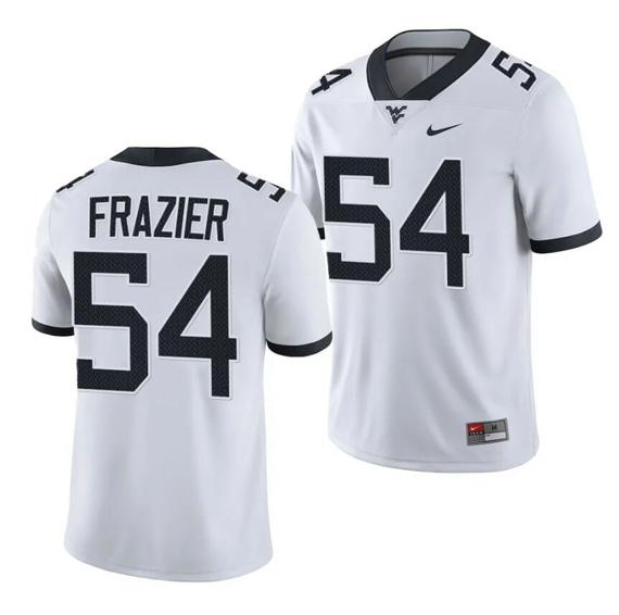 Men's West Virginia Mountaineers Zach Frazier Jersey #54 College Football 2023 Game White_1