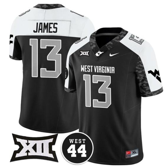 Men's Sam James Jersey #13 West Virginia Mountaineers 2024 Vapor Limited Football Honor Jerry West Stitched Alternate_1