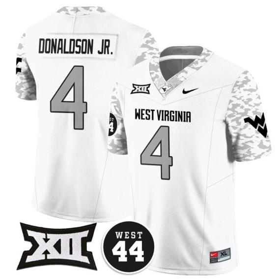 Men's CJ Donaldson Jr Jersey #4 West Virginia Mountaineers 2024 Vapor Limited Football Honor Jerry West Stitched White_1