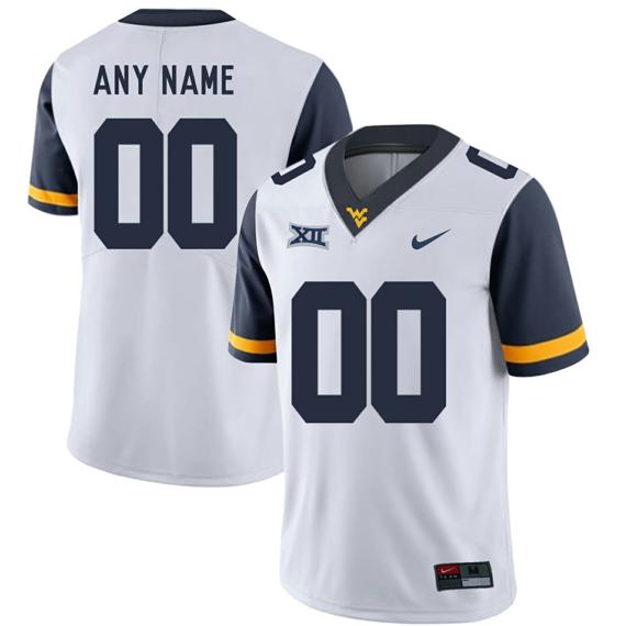 Men's Custom West Virginia Mountaineers Football Jersey Name Number White_1