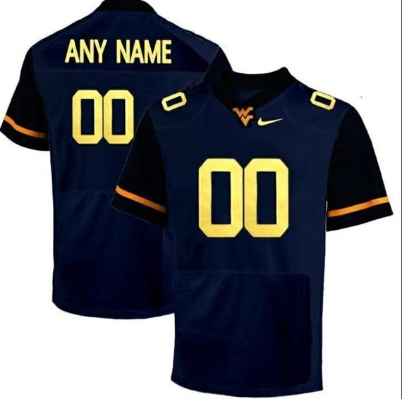 Men's Personalized WVU West Virginia Mountaineers Football Jersey NCAA Football Jersey Blue_1