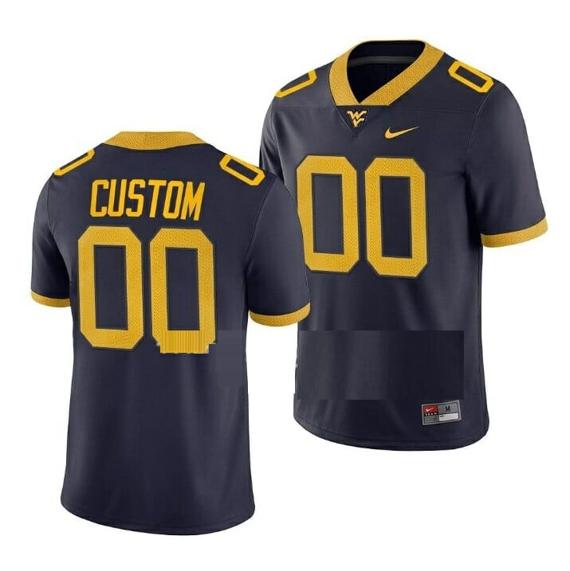 Men's Custom West Virginia Jersey Name And Number College Football Navy Game Uniform_1