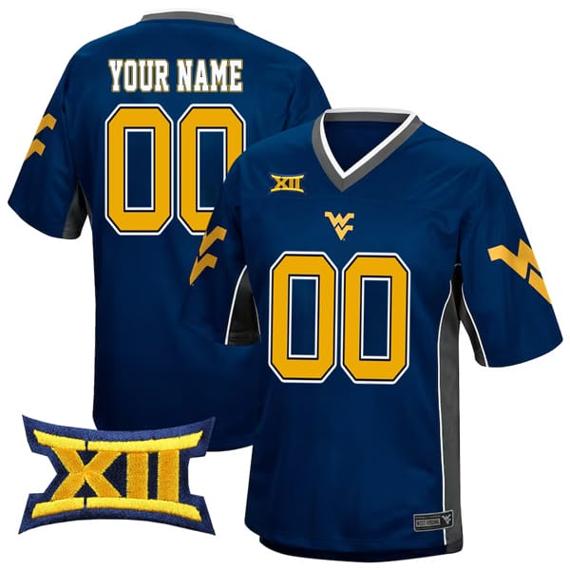 Men's Custom West Virginia Mountaineers Jersey Name and Number College Football Game Day Navy All Stitched_1