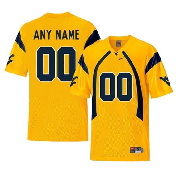 Men's West Virginia Mountaineers Custom Football Jersey Yellow College_1