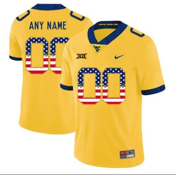 Men's Personalized West Virginia Mountaineers Football Jersey Yellow USA Flag College Jersey_1