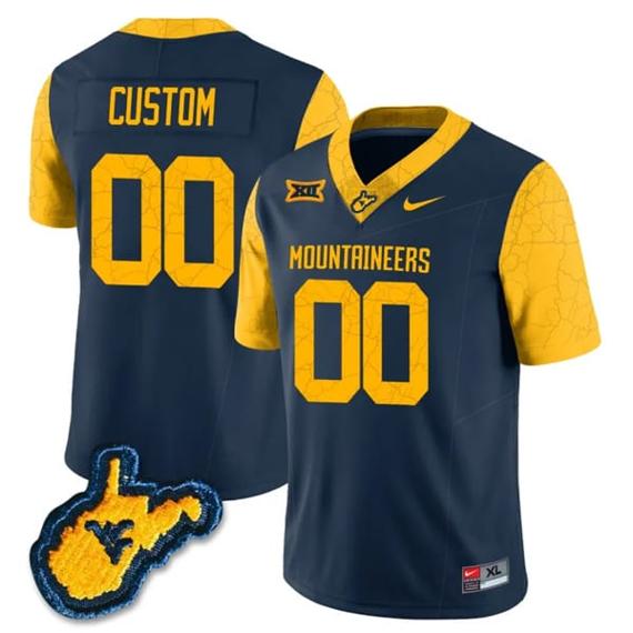 Men's Custom West Virginia Mountaineers Jersey Name and Number College Football Country Roads Navy All Stitched_1