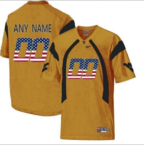 Men's Custom West Virginia Mountaineers Football Jersey College Limited Jersey Gold_1