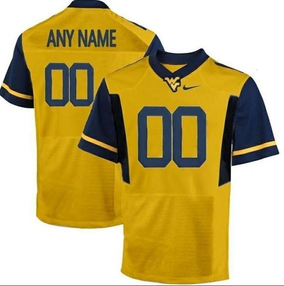 Men's Personalized WVU West Virginia Mountaineers Football Jersey NCAA Football Jersey Gold_1